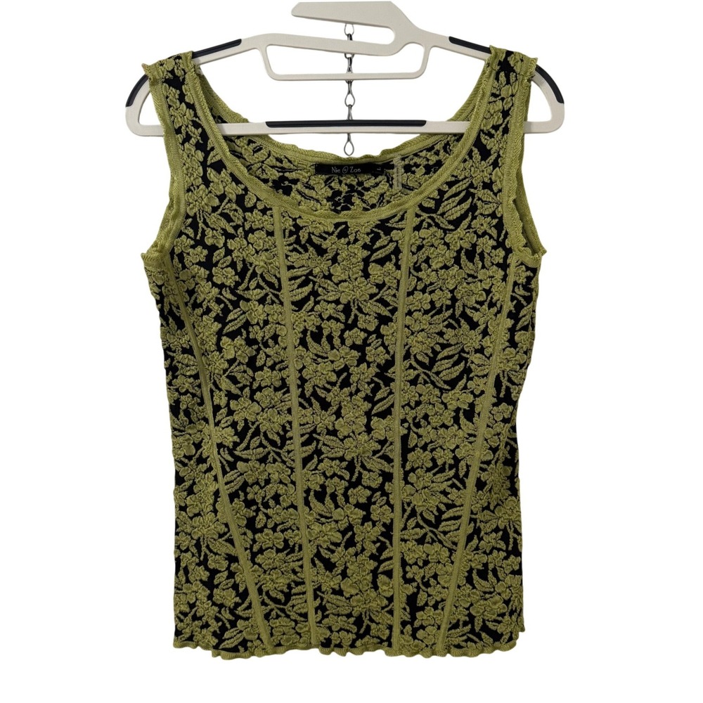 VTG Nic+Zoe Corset Jacquard Floral Knit Tank Top L Black Green Fairy Whimsigoth